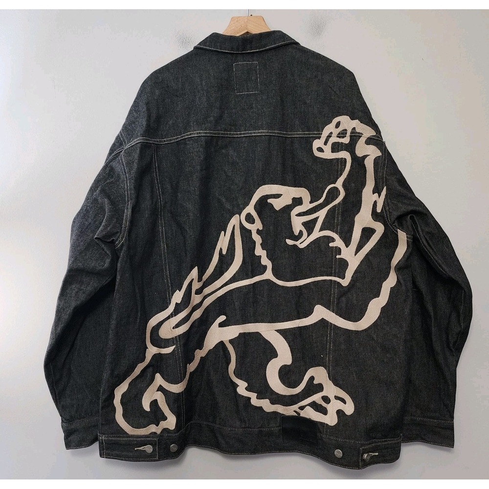 Vintage Y2k Sean John Denim Jacket Mens 2XL Black Embroidered Lion Skater Grunge